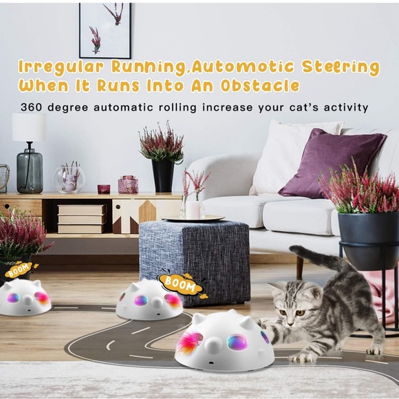 360°Self Rolling Feather Robotic Cat Toy for Indoor Cats - Picture 3 of 8